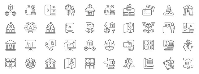 Banking icons set. editable line icons, outline, finance, transaction symbols