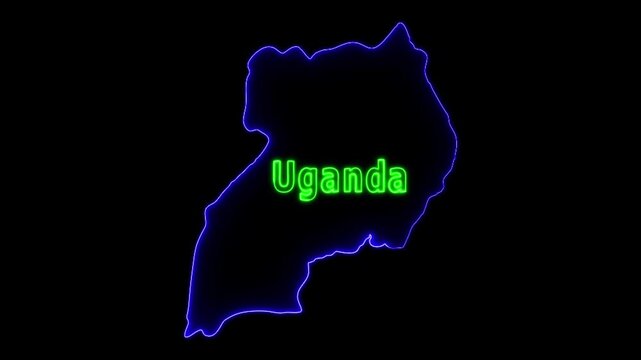 Glowing neon Uganda country map and futuristic design concept, Motion graphic 4k video.