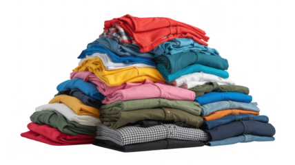 Stack of folded colorful clothes fashion isolated on a transparent background