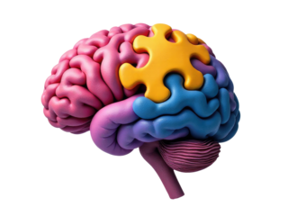 A single puzzle piece shaped like a brain, suitable for illustrations related to learning, education and mental health