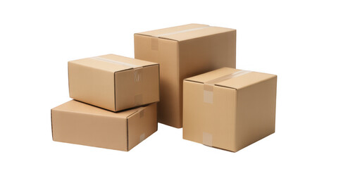 Stacked cardboard boxes isolated on a transparent background