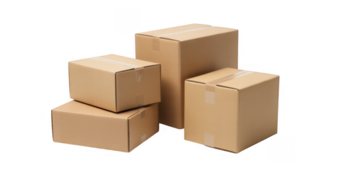 Stacked cardboard boxes isolated on a transparent background