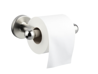 A close-up shot of a standard roll of toilet paper, often used in bathrooms