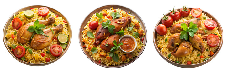 Set of Chicken Biryani with in tomato cut on isolated a transparent background