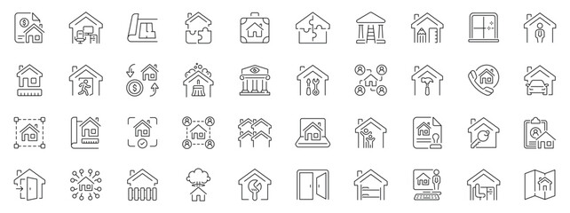 Real estate icons set: editable line icons. house, property, outline style symbols