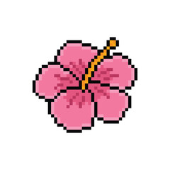 pixel art hibiscus flower 8 bit vector icon for computer game logo © veronchick84