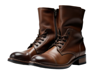 A close-up shot of a pair of brown boots on a wooden surface