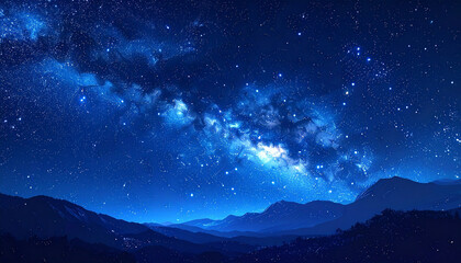 Fototapeta premium Milky Way over the mountains at night with stars and blue sky