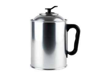 A stainless steel coffee pot with a black handle, perfect for serving hot beverages
