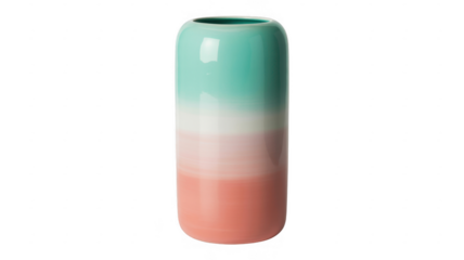 Teal, pink, and white ceramic vase isolated on a transparent background