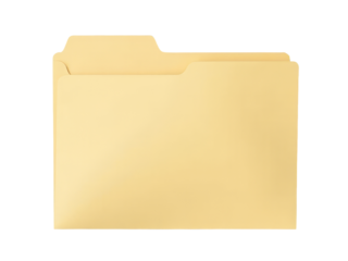 A yellow file folder on a white background, great for organizing and storing documents