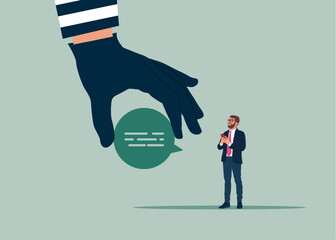 Thief stealing speech bubbles, burglar hand with message. Hacking and Cyber Crime. Cyber security and phishing concept. Modern vector illustration in flat style