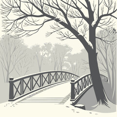 Snow Covered Bridge In Winter Fog