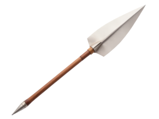 A simple illustration of a wooden and metal arrow on a white background, ideal for use in presentations or as a design element