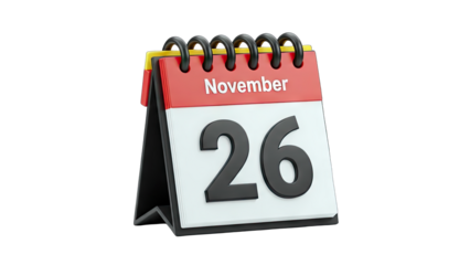 Calendar Showing November 26th on White Background