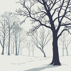 Winter Landscape With Bare Trees And Fog