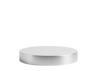 A single round silver object against a white background