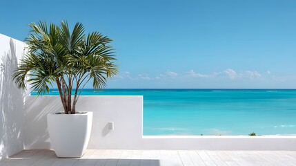 Obraz premium Tropical Paradise Balcony Overlooking Turquoise Ocean Waters.