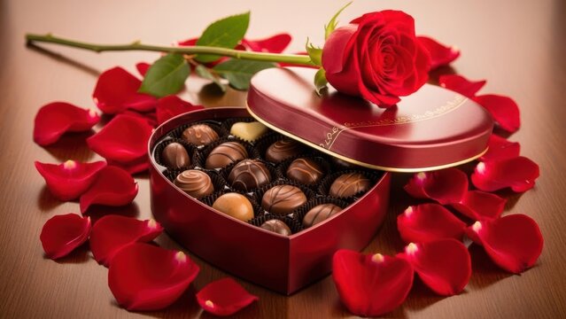Heart shaped box of assorted chocolates with rose and petals tshirt design