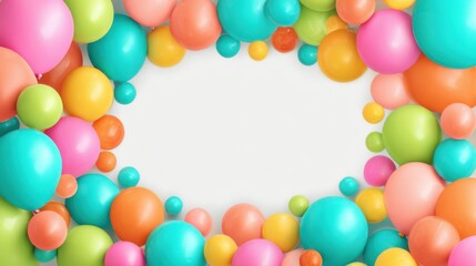Colorful balloons arranged in a playful border, creating a vibrant and cheerful frame around a blank space.