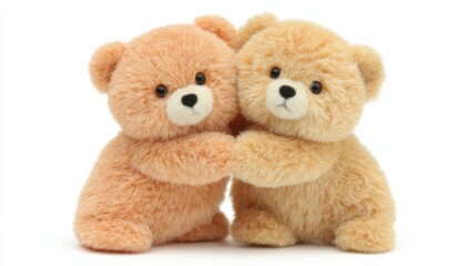 Obraz premium Two cute, plush teddy bears hugging each other, showcasing warmth and friendship.