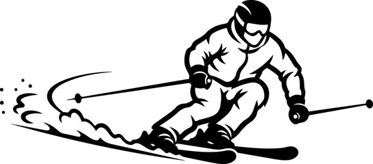 Alpine Skier Action Silhouette Vector Illustration