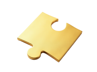 A single gold piece from a jigsaw puzzle on a white background