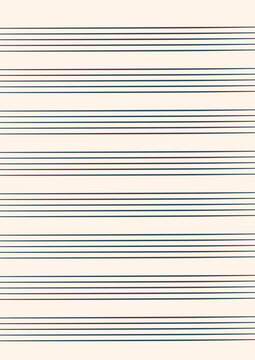 Graph paper. Printable grid paper with stave on a white background. A blank music sheet paper with staff. Geometric pattern for composition, education, school. Realistic lined paper blank size A4.