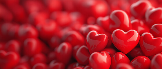 Soft-focus red heart shapes forming a romantic and emotional background, ideal for love, romance, and Valentine themes.