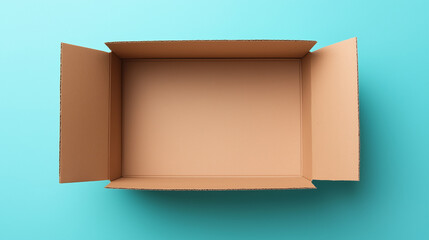 Open cardboard box on blue background