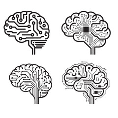 Artificial intelligence brain circuit vector illustration clean line art style
