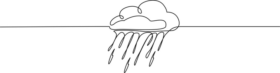 continuous line drawing of rain falling from cloud, line art vector illustration