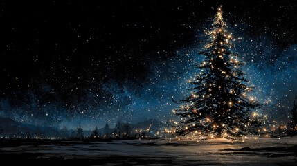 Christmas fir tree card. Fantasy fairy tale. New Year eve