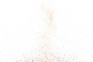 Explosion of confetti in orange, blue, and pink on a black background isolated on transparent background