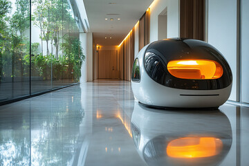 Black and white cat sitting on the floor.