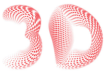 3D text Abstract Dotted Flow Shape Red and white abstract vector background with numbers and decorative symbols