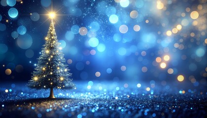 Obraz na płótnie Canvas Niebieskie tło świąteczne ze świecącą choinką