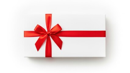 A beautiful white gift box decorated with a vibrant red ribbon bow, presented against a clean white background.