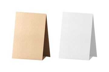 Blank premium craft brown and white table tent mockup isolated on  background. for menu, advertising, promotion, or display use cases.3d rendering.