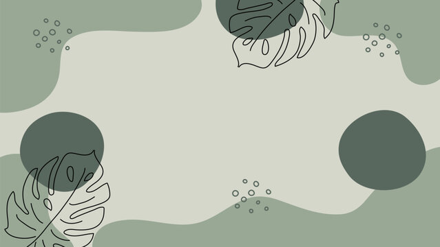 Botanical Monstera Leaves Linen Green Bohemian Contemporary Banner.Vector Illustration