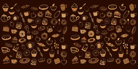 A delightful collection of hand drawn coffee pastries and sweet treats