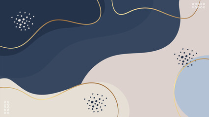 Fototapeta premium Abstract Navy Blue Gray Waves Shapes Gold Lines Minimal Trendy Style Background.Vector Banner