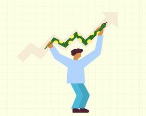A man holding snake and upward arrow illustration