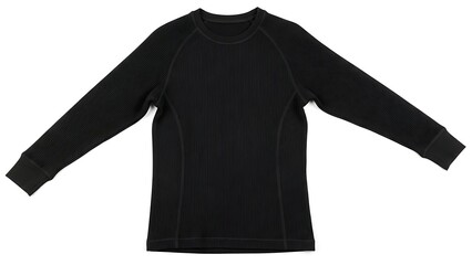 Black Long Sleeve Thermal Shirt With Ribbed Texture And Raglan Sleeves t-shirt