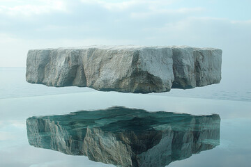 Large rock in water.