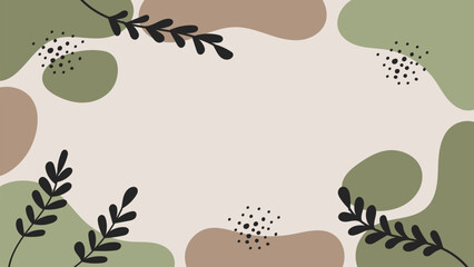 Naklejka premium Nature Background Silhouette Leaves Contemporary Boho Brown Green on Beige Background.Vector Illustration