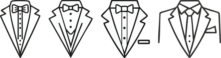 Black line art groom suit icon with crisp bold outlines minimal wedding fashion symbol design