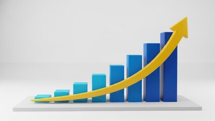 A 3d rendered bar chart showing successful business growth and upward trend