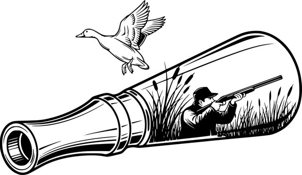 Duck Call Outline Duck Hunting Illustration - Vector Outline
