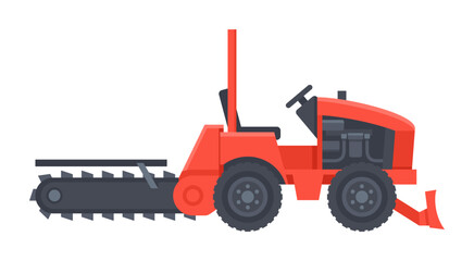 Trencher vehicle for deep trench cutting, in flat colors